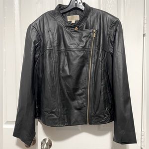 MICHAEL Michael Kors Black Leather Jacket Fitted Biker Style